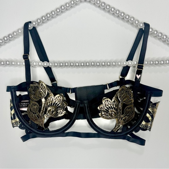 VS Very Sexy Band of Lover Black Strappy Floral Embroidered Bra - Picture 6 of 14
